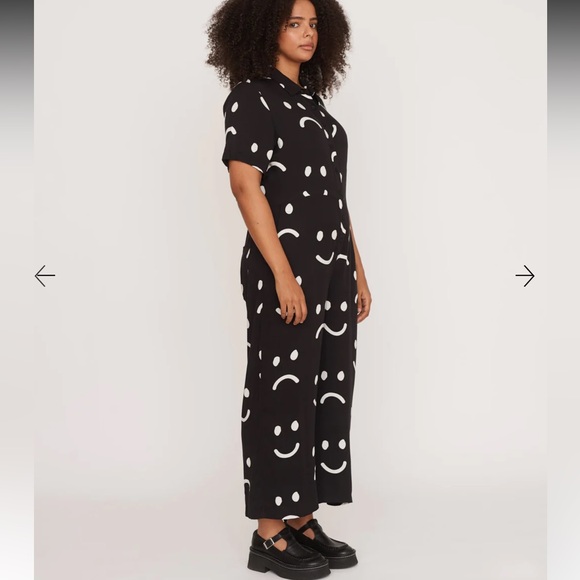 Lazy Oaf Pants - Lazy Oaf Happy Sad Jumpsuit Romper Button Up Wide Leg Jumper Pockets Women’s 4